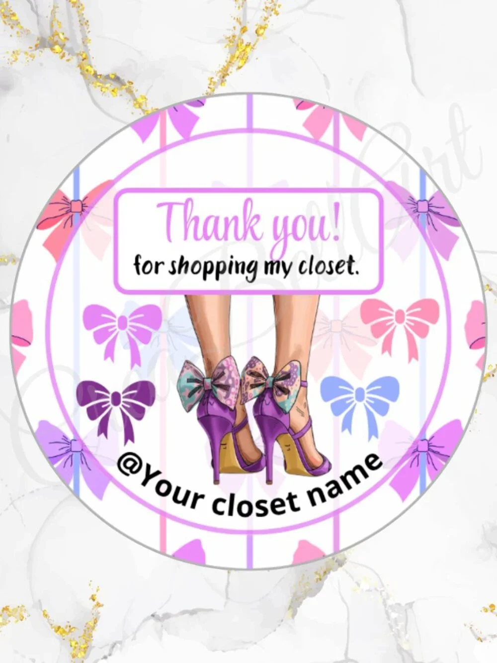 60 Personalized High Heels Thank You Stickers 2 inch Glossy
